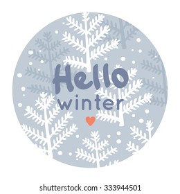 Hello Winter Greeting Card. Winter forest illustration in vector