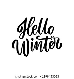 Hello winter hand drawn lettering phrase for print, decor, banner.