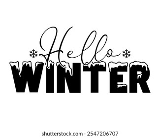 Hello winter hand drawn lettering vector illustration.