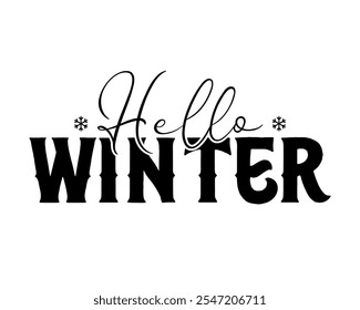 Hello winter hand drawn lettering vector illustration.