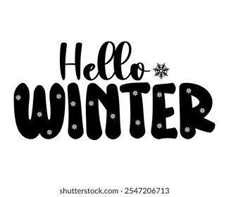 Hello winter hand drawn lettering vector illustration.