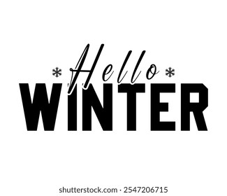 Hello winter hand drawn lettering vector illustration.