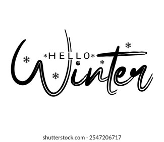 Hello winter hand drawn lettering vector illustration.