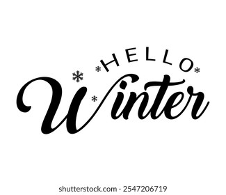 Hello winter hand drawn lettering vector illustration.