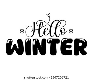 Hello winter hand drawn lettering vector illustration.