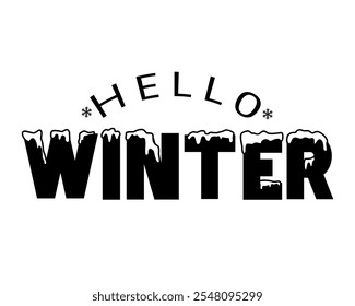 Hello winter hand drawn lettering vector illustration.