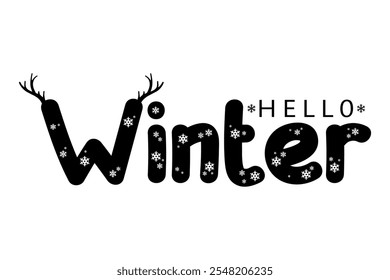 Hello winter hand drawn lettering vector illustration.