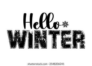 Hello winter hand drawn lettering vector illustration.