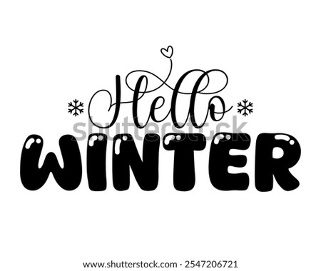 Hello winter hand drawn lettering vector illustration.
