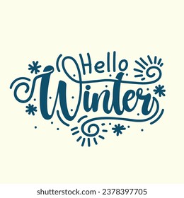 Set of vector winter inscriptions. Winter illustration and hand lettering  Hello winter, for stickers, printing, textiles, stationary, t-shirt, bag.  Stock Vector