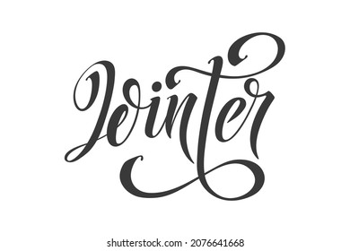 Hello winter hand lettering calligraphy. Vector holiday illustration element. Typographic element for banner, poster, congratulations.