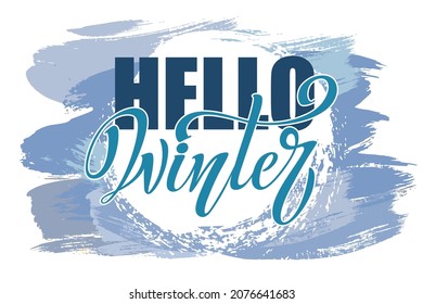 Hola caligrafía con letras de invierno. Elemento de ilustración de vacaciones vectoriales. Elemento tipográfico para la pancarta, felicitaciones.