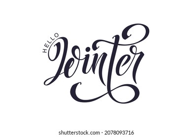 Hello winter hand lettering calligraphy. Vector holiday illustration element. Typographic element for banner, congratulations.