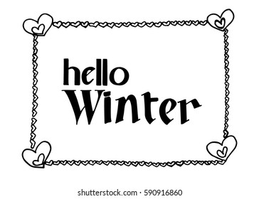 Hello Winter hand lettering design. Winter logos and emblems for invitation, greeting card, t-shirt, prints and posters. Hand drawn winter inspiration phrase. Vector illustration
