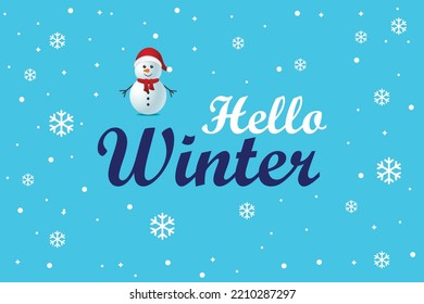 Hello, Winter hand lettering inscription. Winter logos and emblems for invitations, greeting cards, t-shirts, prints, and posters. snowflakes and snow ma winter inspiration. Vector illustration