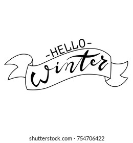 Hello winter hand lettering on white background vector illustration. New season concept