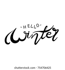 Hello winter hand lettering on white background vector illustration. New season concept