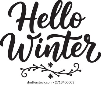 Hello Winter Hand Lettering Typography Design Vector