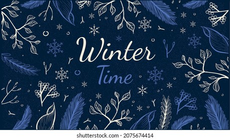 Hello winter hand logotype, badge typography icon. Lettering winter season for greeting card, invitation template. Retro, vintage lettering banner poster template background, Sale, offer