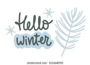 Hello winter hand written lettering phrase
