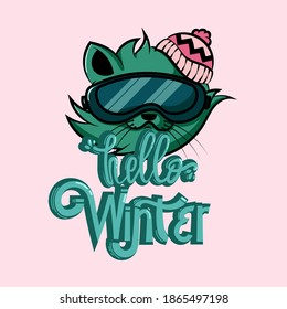 Hello Winter handlettering inscription. Winter logos and emblems for invitation, greeting card, t-shirt, prints and posters. Hand drawn winter inspiration phrase. Vector illustration
