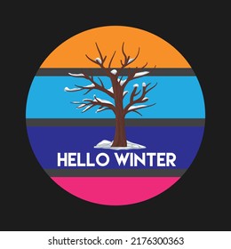 Hello Winter handlettering inscription. Winter logos and emblems for invitation, greeting card, t-shirt, prints and posters. Hand drawn winter inspiration phrase. Vector illustration