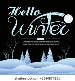 Hello Winter handwritten inscription t-shirts, prints and posters. Hand drawn winter inspiration Winter logos vector