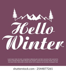 Camisetas, estampados y pósters con inscripción manuscrita Hello Winter. Inspiración de invierno dibujada a mano Logos de invierno Vector