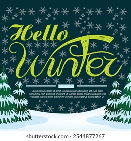 Hello Winter handwritten inscription t-shirts, prints and posters. Hand drawn winter inspiration Winter logos vector