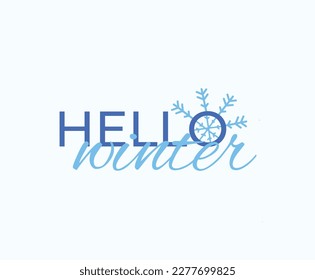 Hello winter happy season typographic calligraphy hand written inspirational text trendy quote retro sign modern headline graphic design concept card lettering sign vector template banner simple snow