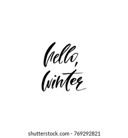 Hello, winter. Holiday calligraphy phrase. Christmas typography greeting card. Sketch handwritten vector illustration EPS 10 isolated on white background.