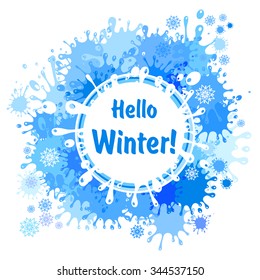 Hello winter Holiday greeting card design.  Abstract background.  Vector Illustration 