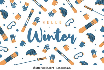 Hello winter illustration with flat icon vector
