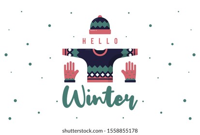Hello winter illustration with flat icon vector