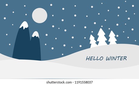 Hello winter illustration vector. Winter landscape snow background