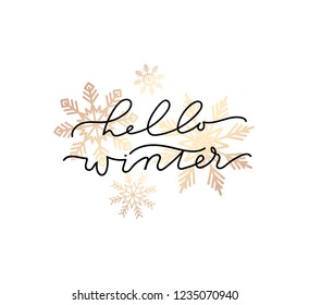 Hello Winter Inspirational Card With Lettering.