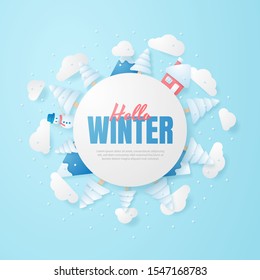 Hello winter. Winter Landscape Background. Vector illustration