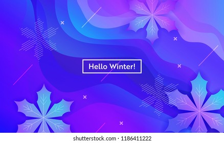 Hello Winter Layout with Snowflakes for Web, Landing Page, Banner, Poster, Website Template. Snow Christmas Seasonal Background for Mobile App, Social Media. Vector illustration