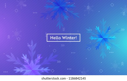 Hello Winter Layout with Snowflakes for Web, Landing Page, Banner, Poster, Website Template. Snow Christmas Seasonal Background for Mobile App, Social Media. Vector illustration