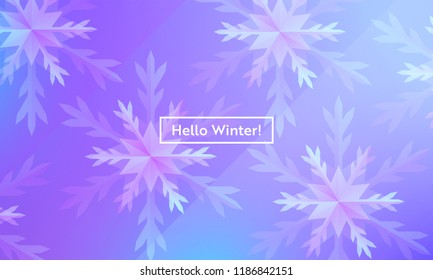 Hello Winter Layout with Snowflakes for Web, Landing Page, Banner, Poster, Website Template. Snow Christmas Seasonal Background for Mobile App, Social Media. Vector illustration