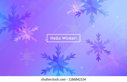 Hello Winter Layout with Snowflakes for Web, Landing Page, Banner, Poster, Website Template. Snow Christmas Seasonal Background for Mobile App, Social Media. Vector illustration
