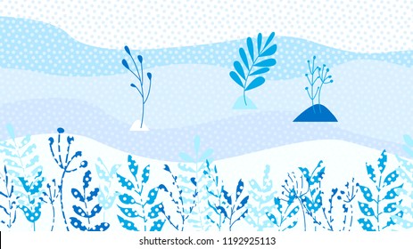 Hello Winter leaves background template vector illustration. Winter flat design