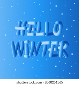 Hallo Winter-Schrift im 3D-Stil in Farbverlauf-Blau-Farben mit Text und Schneeflocken