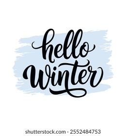 Hallo Winterschrift. Handgezeichnetes inspirierendes Winterzitat mit Kritzeln. Wintergrußkarte. Elemente für Einladungen, Poster, Grußkarten. Jahreszeiten Grüße. Vektorgrafik auf Weiß.