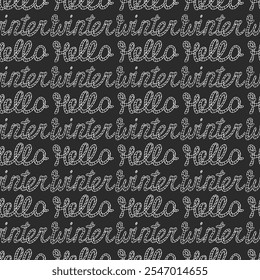 Hello winter lettering, hand scribbled letters, great for Christmas, winter textiles, banners, wraps, wallpapers - surface vector design. Grunge style, chalkboard