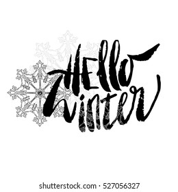 Hello Winter lettering illustration. Modern brush calligraphy.