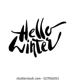 Hello Winter lettering illustration. Modern brush calligraphy.