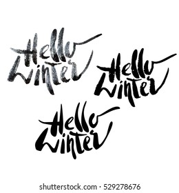 Hello Winter lettering illustration. Modern brush calligraphy.