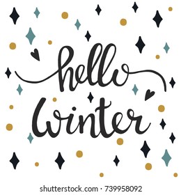 Hello winter lettering letters hand written word