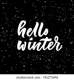 Hello winter lettering on black background.